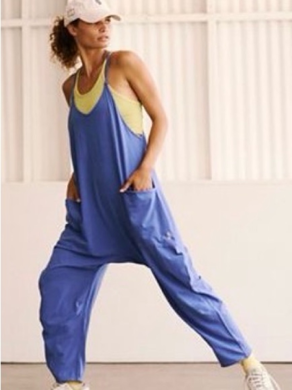 Free People Blue Relaxed Romper Jumpsuit with Pockets